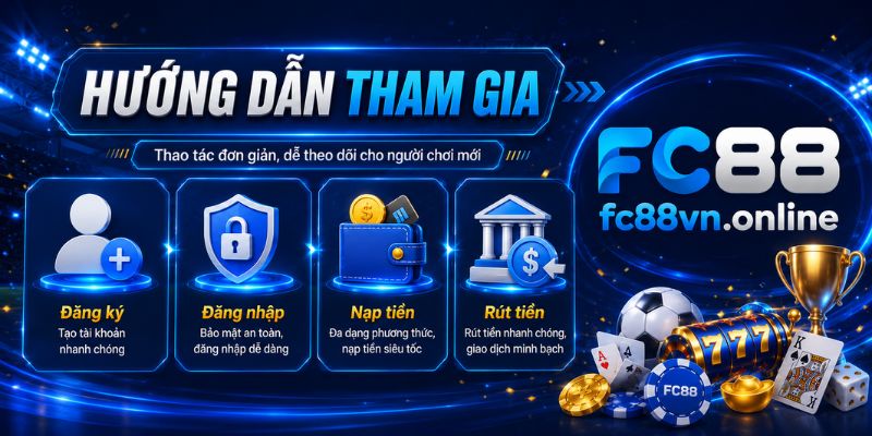 Hướng dẫn tham gia FC88 với các bước đăng ký đăng nhập nạp tiền rút tiền